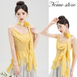 Nemo store🌸#FY2909 เสื้อสายเดี่ยว ผ้าซีฟองซีทรูบางเบา น่ารัก…