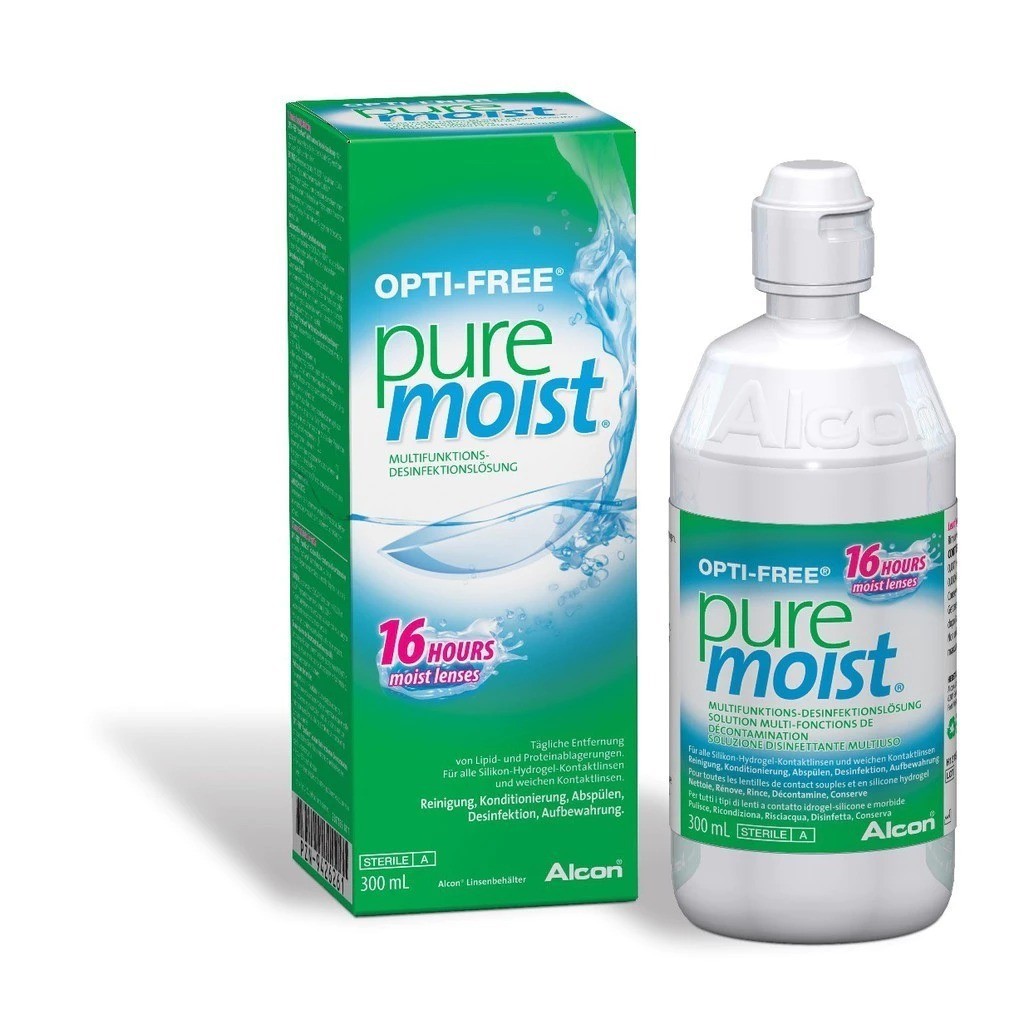 Opti Free Pure Moist 300ml น้ำยาแช่คอนแทคเลนส์ Optifree อ๊อพติฟรี เพียวมอยส์ Alcon 300ml.ของแถมมีจำหน่วยจำกัด
