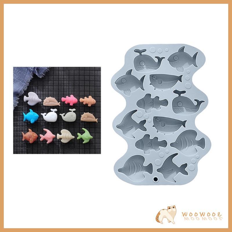 WOW 12 Cavity Marine Fish F Ondant แม่พิมพ์บิสกิตแม่พิมพ์ DIY การ์ตูนกดเบเกอรี่แม่พิมพ์