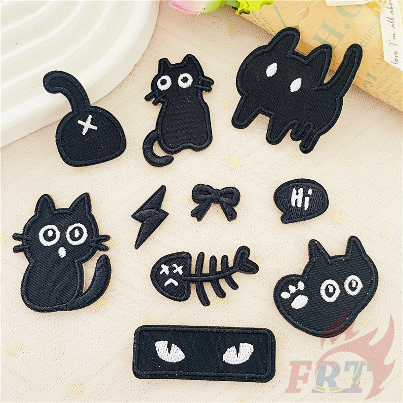 ※ ถามแมวดํา . แผ่นแปะสติกเกอร์ติดด้วยตนเองอิโมจิตลก ※ 1 ชิ้น / 5 ชิ้น DIY Fashion Patch