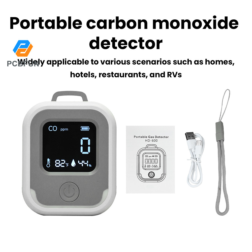Pcbfun เครื่องตรวจจับคาร์บอนมอนอกไซด์แบบพกพาสามในหนึ่งเดียวกลางแจ้ง Camping RV คาร์บอนมอนอกไซด์/อุณหภูมิ/สัญญาณเตือนความชื้น
