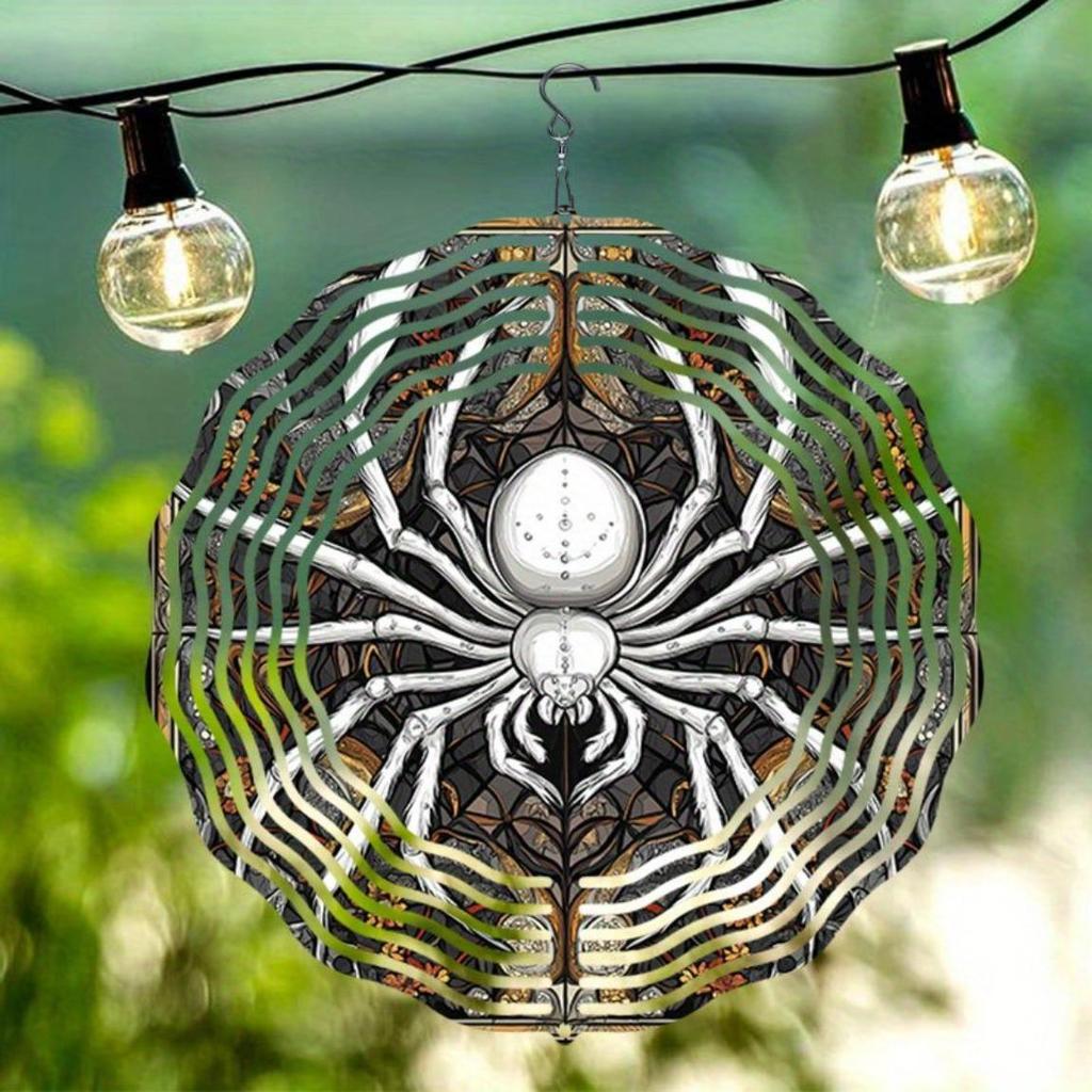 HELLOYOUNG Vintage Metal Wind Spinner 3D Spider Web Garden Art ตกแต่ง Kinetic กลางแจ้งสําหรับวันขอบค