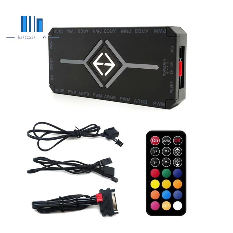 ARGB PWM Controller รีโมทคอนโทรลไร้สายพัดลม Hub PWM ARGB Controller Hub อะแดปเตอร์คอมพิวเตอร์พีซีกรณ