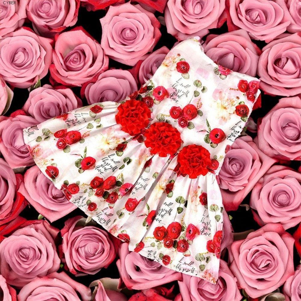 CYBER Dog Princess Dress, Red Rose Breathable Pet Skirt, Dog Print Dress Soft Cute Dog Sleeve Dress 