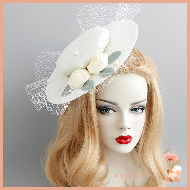 Boom Banquet Derby Hat Fascinators Hat Veil Mesh Pearl Tophat พร้อมกิ๊บติดผมสําหรับ