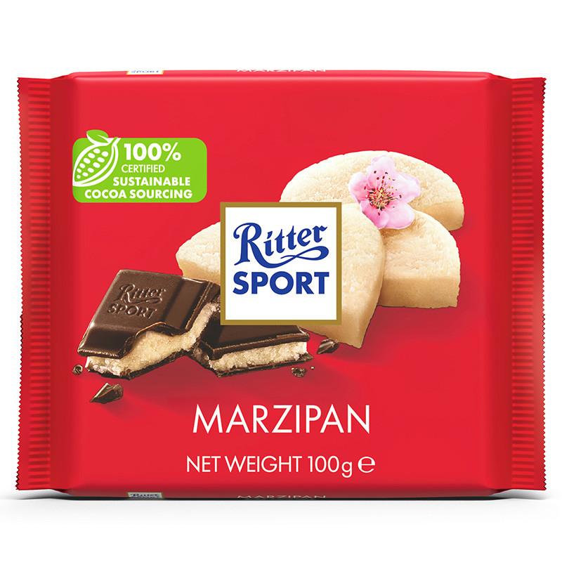 ริตเทอร์สปอร์ตช็อกโกแลตสอดไส้ถั่วอัลมอนด์บด 100กรัม Ritter Sport Rum Marzipan Chocolate 100g. [บาร์โค้ด 4000417025005]