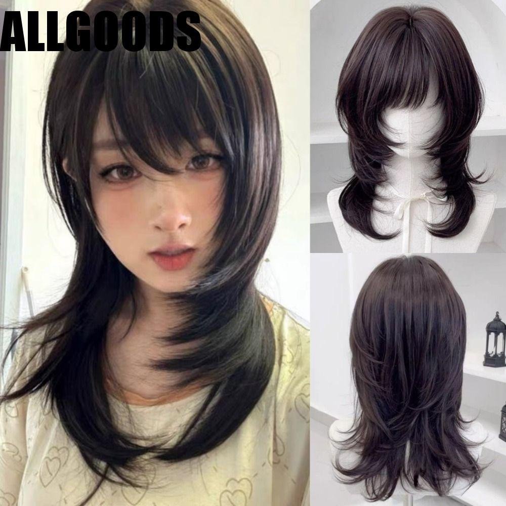 วิกผมสังเคราะห์ทรงมัลเล็ต สไตล์wolf cut สีน้ำตาลดำ สำหรับการคอสเพลย์และการใช้งานทุกวัน