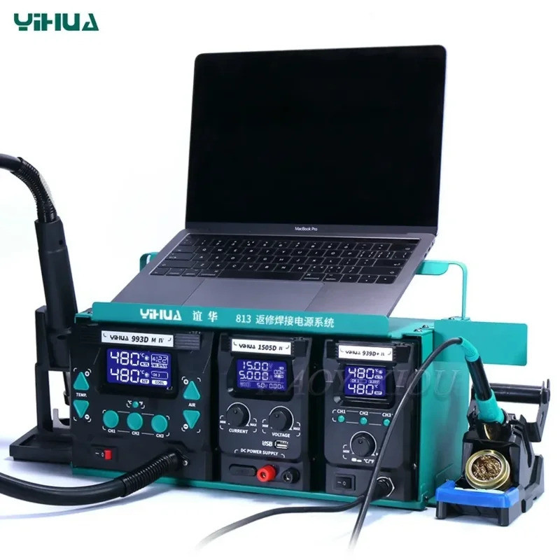 YIHUA 813 3in1 อัจฉริยะ Hot Air Desoldering ตารางโทรศัพท์มือถือการบํารุงรักษาแหล่งจ่ายไฟบัดกรีเหล็กถ