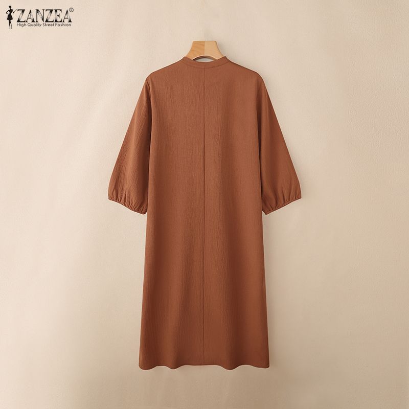 ZANZEA ชุด A-Line แบบเกาหลี แขนสาม_quarter ซิลม์ฮีม สำหรับใส่ลำลอง — صورة 8