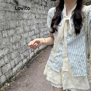 Lovito เสื้อลําลองเสื้อผูกเชือกธรรมดาสําหรับผู้หญิง LNA71254