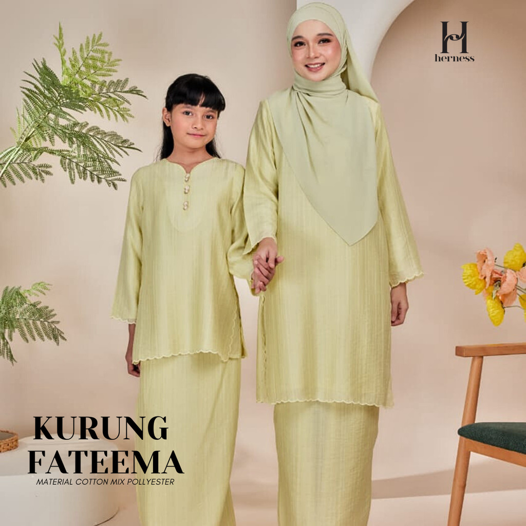 HERNESS ใหม่ FATEMA BAJU RAYA 2026 KURUNG SEDONDON MAK ANAK PREMIUM COTTON MIX POLLYESTER MUDAH DIGO