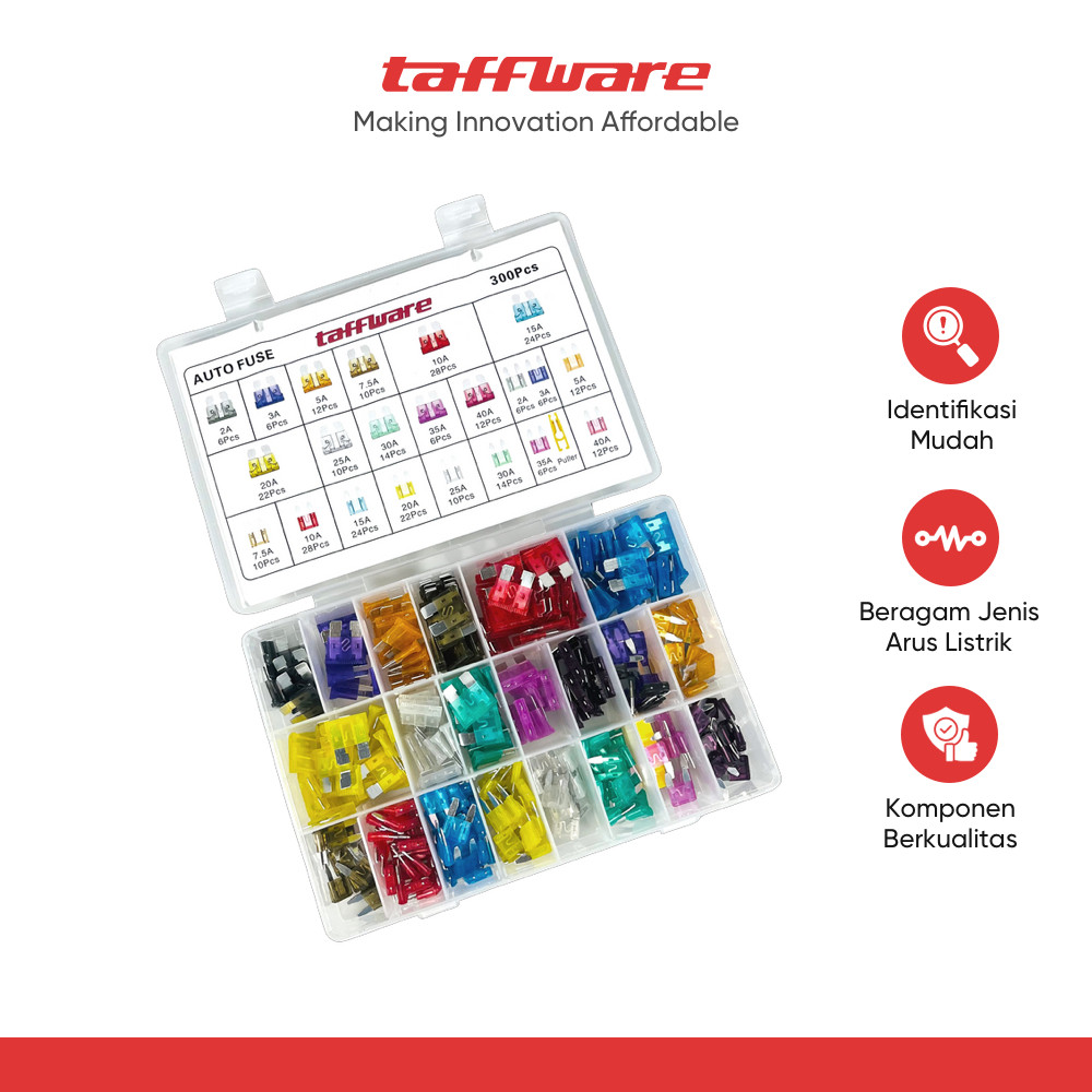 Taffware ใบมีดฟิวส์รถยนต์ขนาดกลาง พร้อมกล่อง 300 ชิ้น - OC-300