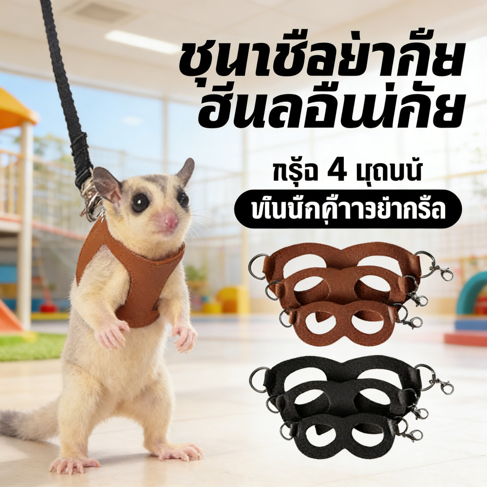 เชือก Sugar Glider พิเศษ Anti Lost Leash Anti Traction หนูแฮมสเตอร์กระรอก 4 ชิ้นสัตว์เลี้ยงขนาดเล็ก