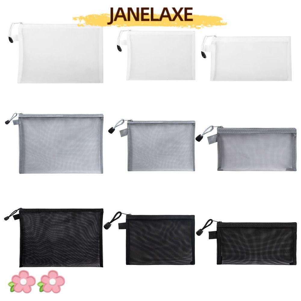 JANELAXE932JN ถุงตาข่ายแฟ้ม, A4 A5 A6 กระเป๋าปากกาไนลอน, กระเป๋าซิปโปร่งใสสํานักงาน