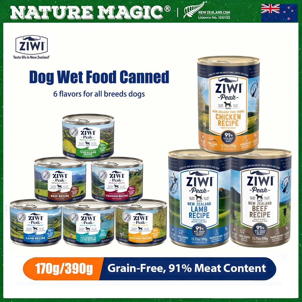 Ziwi Peak อาหารสุนัขเปียกเมล็ดฟรีเนื้อสูง 91% ธรรมชาติทุกขั้นตอน 170g/390g กระป๋อง NZ นําเข้าไก่ VS Naturemagic