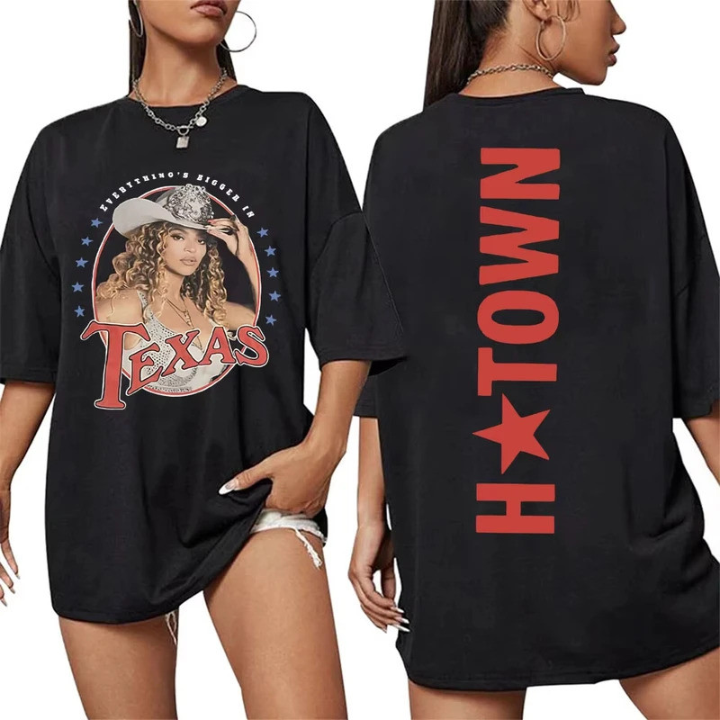 เสื้อยืด Beyonce Cowboy Carter Music Tour สำหรับผู้ชายและผู้หญิง เสื้อผ้าแฟชั่นฮิปฮอป เสื้อยืดผ้าฝ้า