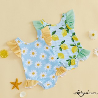 ชุดว่ายน้ำลายเดซี่มะนาวสำหรับเด็กวัยหัดเดิน สไตล์ฤดูร้อน พิม…