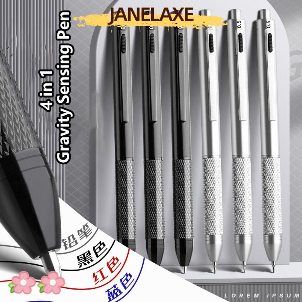 JANELAXE932JN ปากกามัลติฟังก์ชั่น,โลหะกดประเภท 3 สีปากกาลูกลื่น,รีฟิลแรงโน้มถ่วง Sensor 4-in-1 0.5 ม