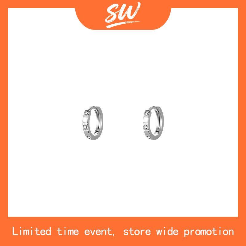 NooYoo ต่างหูสำหรับผิวแพ้ง่าย Hoop with 3 Cubic Zirconia Surgical Steel