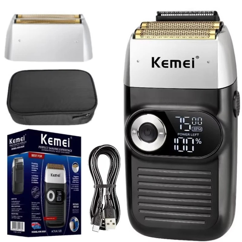 Kemei Original เครื่องโกนหนวดไฟฟ้าแบบชาร์จไฟได้ที่มีประสิทธิภาพมีดโกนลอยหัวล้านเครื่องโกนหนวดสําหรับ