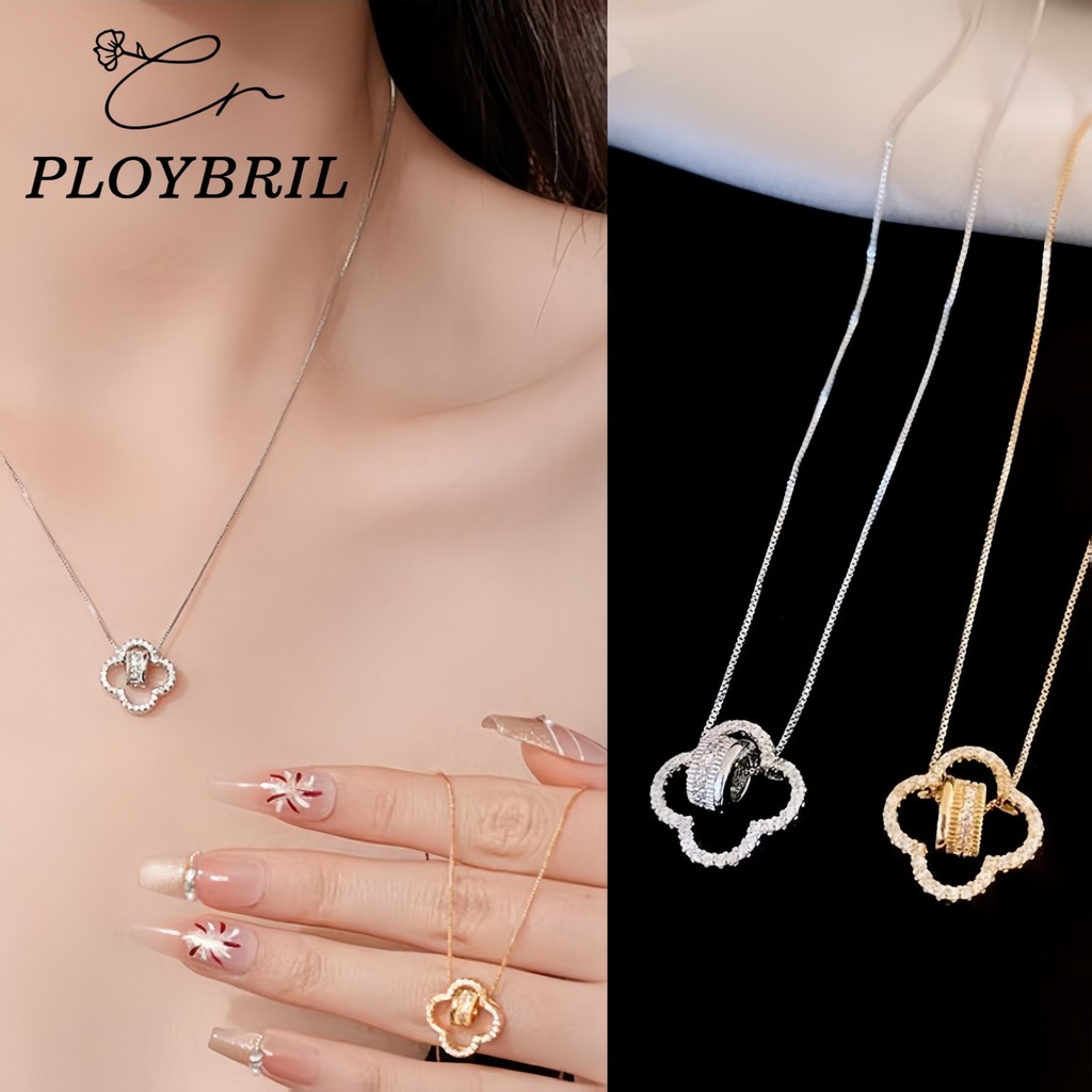 PLOYBRIL สร้อยคอลูกปัดเพชรลายใบโคลเวอร์สี่แฉก สไตล์หรูหรา X030