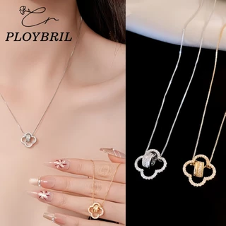 PLOYBRIL สร้อยคอลูกปัดเพชรลายใบโคลเวอร์สี่แฉก สไตล์หรูหรา X030
