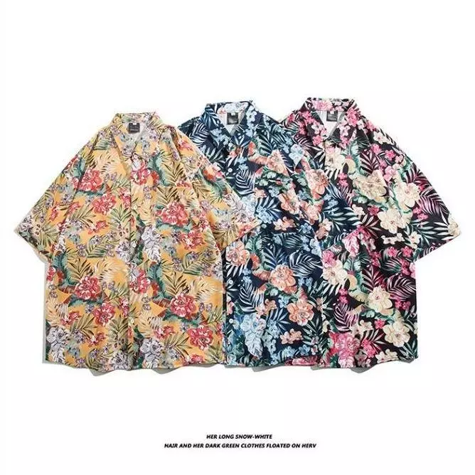 เสื้อเชิ้ตฮาวายลายดอก D-017 แขนสั้นคอปก thumbnail 6