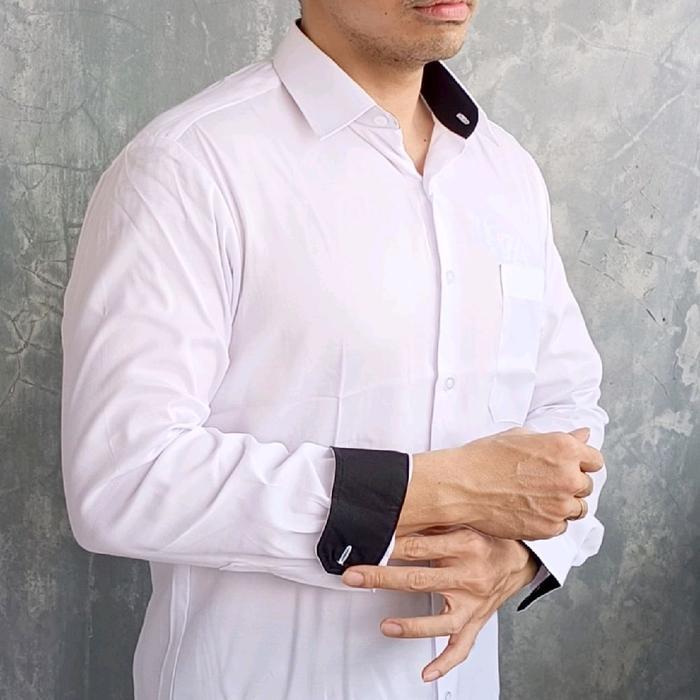 KEMEJA Salae Paolo เสื้อเชิ้ตแขนยาวผู้ชาย Dobby White Combine Pique Full Cotton Slim Fit Official - 