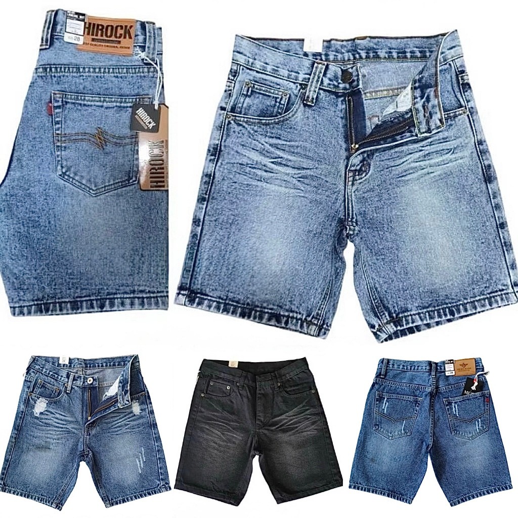 กางเกงยีนส์ขาสั้นผู้ชาย ทรงกระบอก เป้าซิป ไม่ยืด Micro Jeans