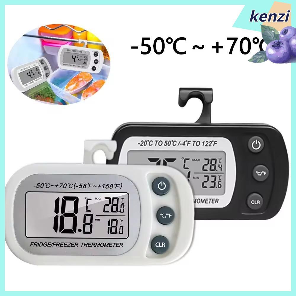 KENZI เครื่องวัดอุณหภูมิตู้เย็น, จอแสดงผล LCD พร้อมตะขอเครื่องวัดอุณหภูมิแบบดิจิตอล, อุปกรณ์ครัวแบบพกพา Anti-Hummidity ตู้เย็นอุณหภูมิ Monitor