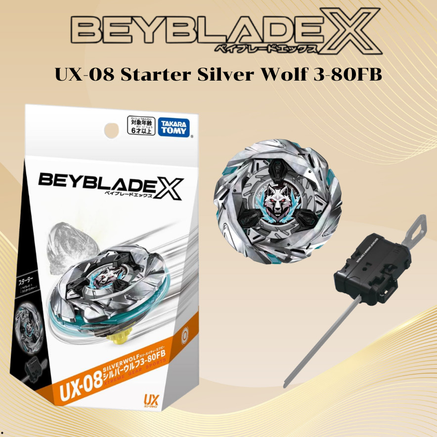 Takara Tomy BEYBLADE X UX-08 Starter Silver Wolf 3-80FB Stamina Type Free Ball Bit Toy【No Bankee】

