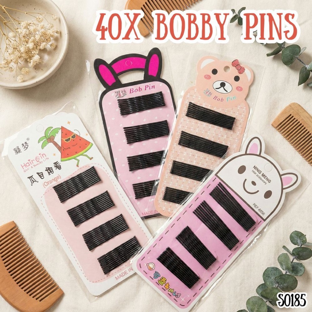 S0185 กิ๊บดำติดผม กิ๊บเสียบ สีดำ 40ชิ้น/แผง สุ่มลายการ์ตูน สุดน่ารัก แข็งแรง ติดทน ไม่กินเส้นผม