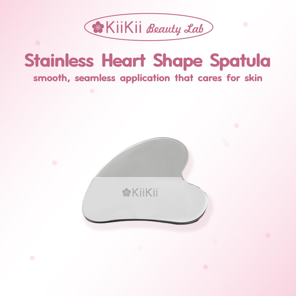 KiiKii Beauty Lab ไม้พายแต่งหน้า Heart ปาดรองพื้น เกลี่ยรองพื้น สแตนเลส พร้อมกระเป๋าซองหนัง