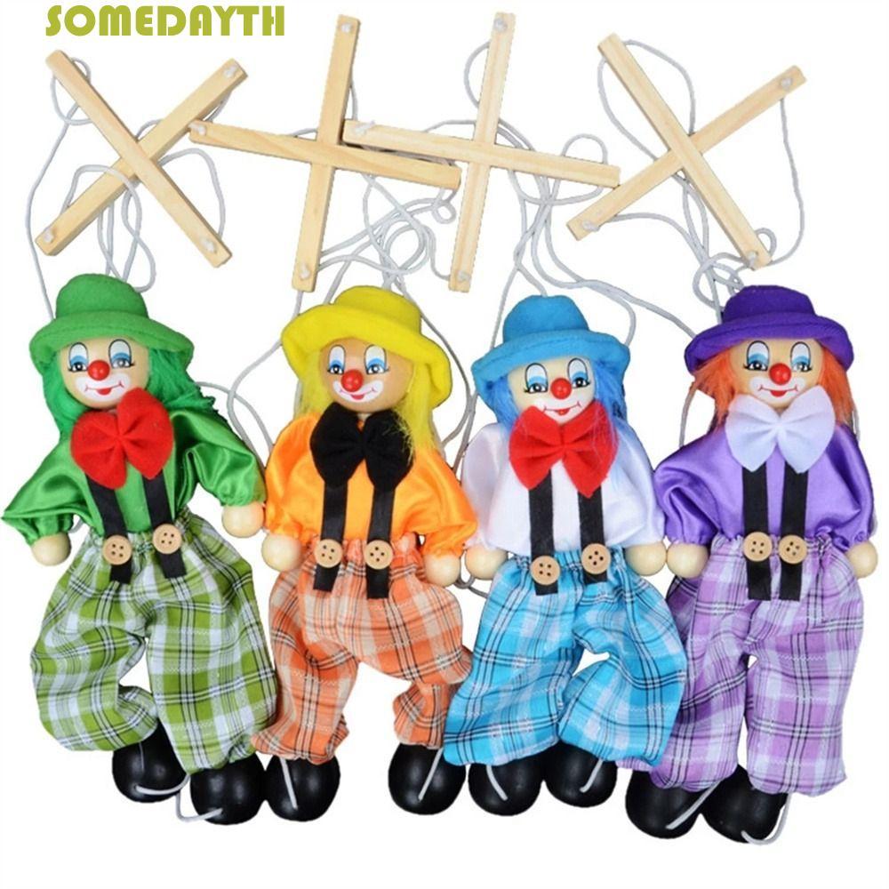 SOMEDAY Puppet Clown Handmade Vintage ตลกสําหรับปีใหม่ไม้ของขวัญเด็ก Puppet