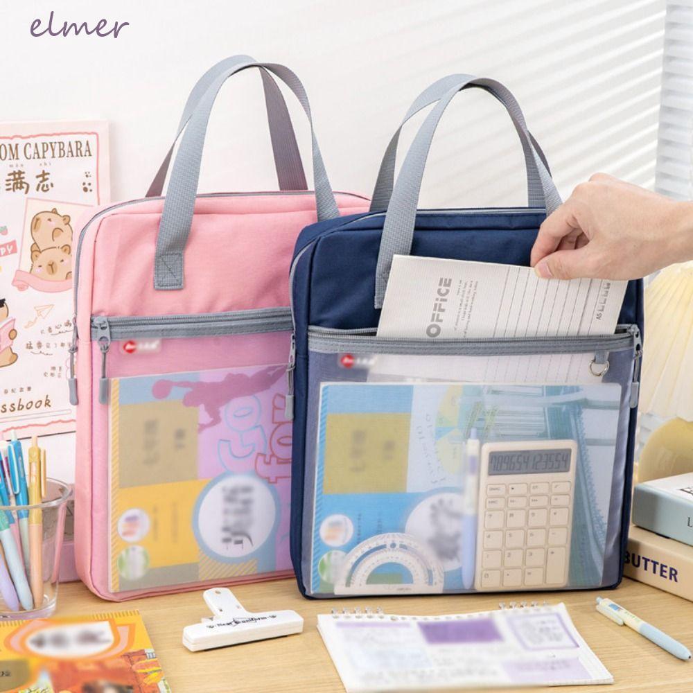 ELMER กระเป๋าเก็บหนังสือ, ที่เก็บแฟ้ม A4 แบบใช้มือถือกันน้ํา, กระเป๋าเก็บเอกสารกันฝุ่นความจุขนาดใหญ่แบบพกพาแบบพกพา Mutuli-Purpose Travel