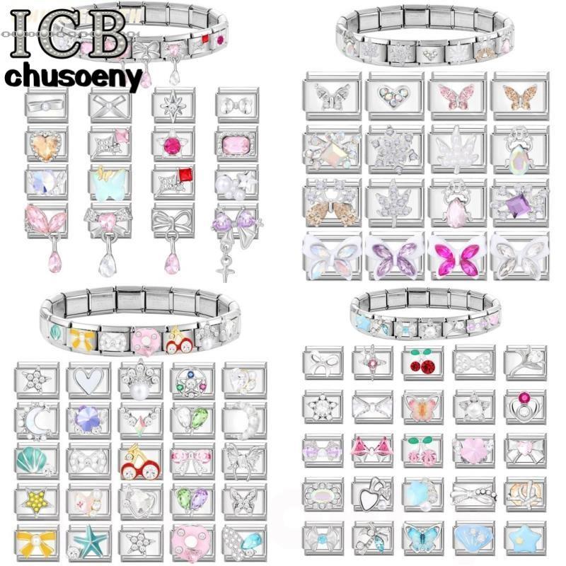 ยอดนิยมรักเพชรผีเสื้ออิตาเลี่ยน Charm Links Fit 9 มม.สร้อยข้อมือสแตนเลสทําเครื่องประดับ