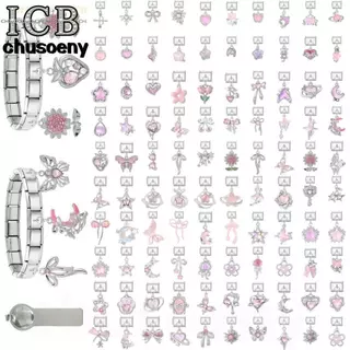 สร้อยข้อมือสแตนเลสสไตล์จี้ มีลายดอกไม้สีชมพูและดาวอิตาลี พอดีวงรอบ 9 มิลลิเมตร ทำเองได้ง่าย เครื่องประดับเสริมบุคลิกภาพ