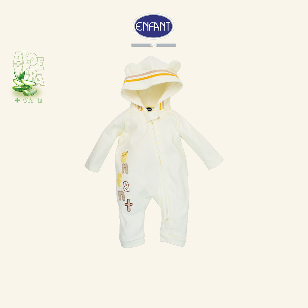 ENFANT ชุดหมีเด็กแขนยาว ขายาว มีฮู้ด ซิปหน้า Aloe Vera + Vitamin E รุ่น  สีครีม  EB8JQ9
