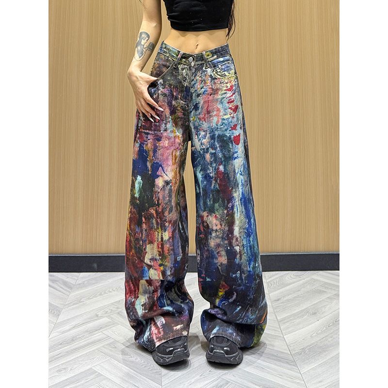 กางเกงยีนส์ทรงเพรียว American Heavy Industry กับลายพิมพ์ Splash Ink Niche Design สวมใส่ง่ายในสไตล์ลำ