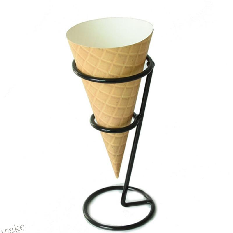 UKI สีดําเหล็กผู้ถือไอศครีมคัพเค้กกรวยยืนแร็คแสดงหิมะซูชิม้วน