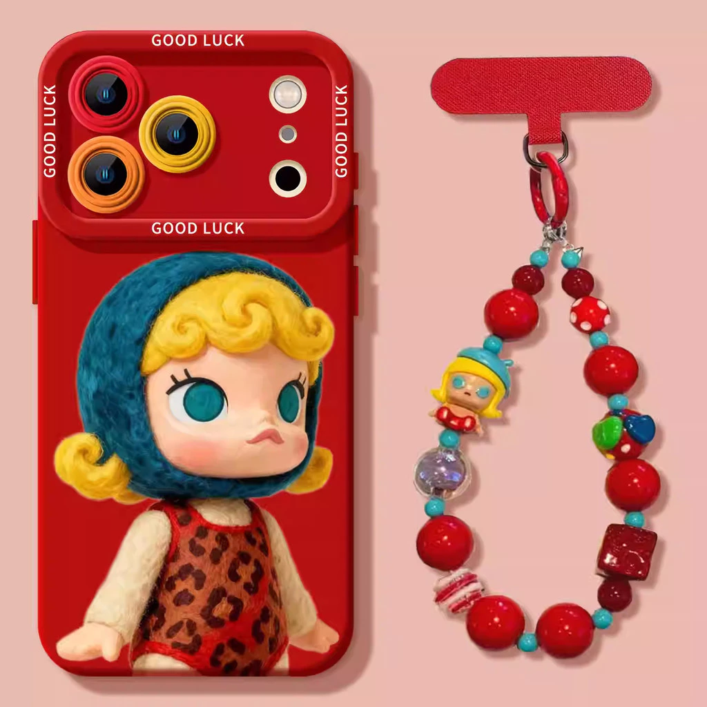 [รูปแบบใหม่เด็กร้องไห้น่ารัก] เคสโทรศัพท์ ไอโฟน สีแดง 17โปรแม็กซ์16/15 กันกระแทก 14/13 หญิง 12/11 เชือกเส้นเล็ก