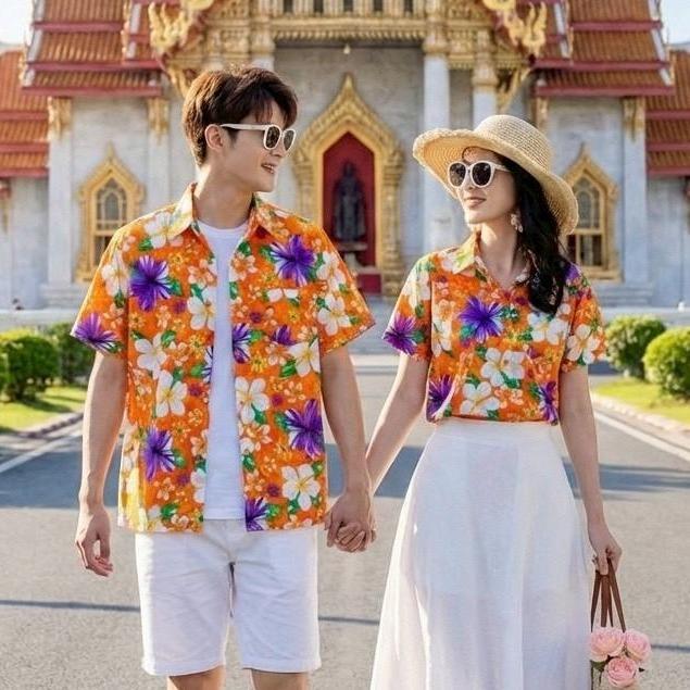018 เสื้อเชิ้ตลายดอก ผ้าคอตตอน100% สีไม่ตก ผ้าไม่หด ลายคมชัด มีไซส์หญิงชาย S-5XL งานไทย ส่งจากไทย*1ตัว* รูปที่ 7