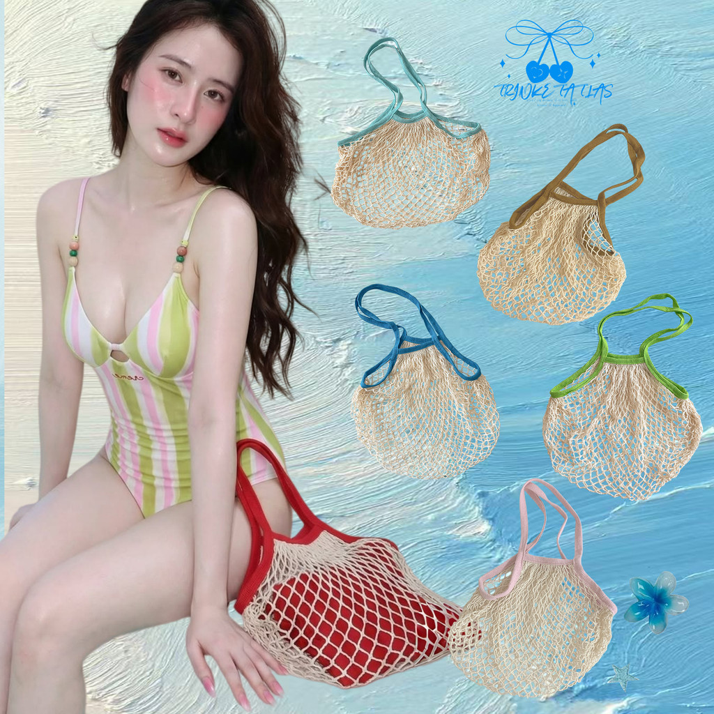 กระเป๋าสะพายลำลอง  ความจุขนาดใหญ่  ทนทาน   สายสีสันสดใส  กลวง  จำเป็นสำหรับการไปชายหาด   หลากหลายสไตล์