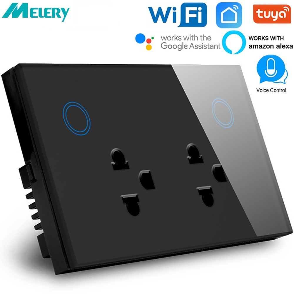 Melery WIFI สมาร์ทคู่ซ็อกเก็ตประเทศไทยปลั๊ก 10A แผงกระจกสัมผัสประเทศไทย Outlet เสียงรีโมทคอนโทรล Tuya Smartlife APP Alexa Google Home Assistant – โปรปัง