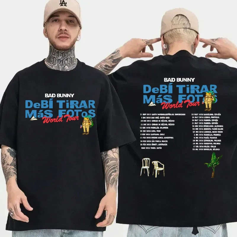 เสื้อยืดคอตตอนวินเทจสไตล์ฮาราจูกุ Bad Bunny DTMF World Tour 2026 คุณภาพสูง สำหรับแฟนๆ ของขวัญเสื้อผ้