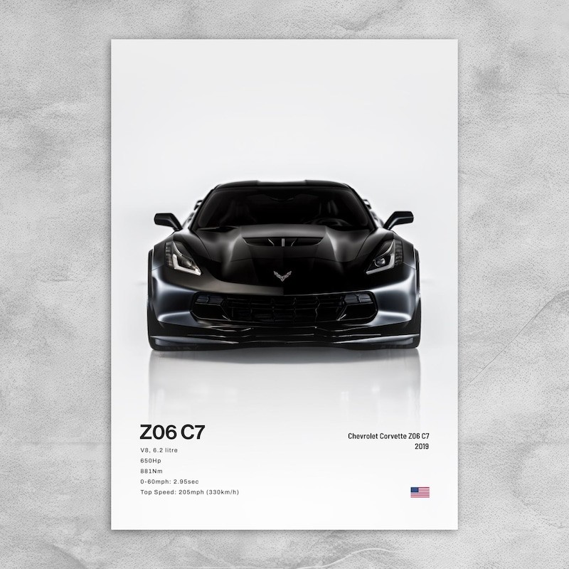 Chevrolet Corvette Z06 C7 Wall Art โปสเตอร์สําหรับห้องนั่งเล่นที่ทันสมัยของขวัญตกแต่งบ้าน
