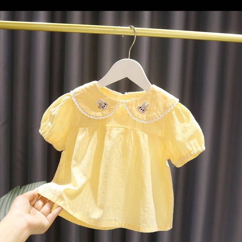 Baby Girl's Collar Short-Sleeved Shirt Baby Girl's Summer New Thin Breathable Cotton Shirt EnNj