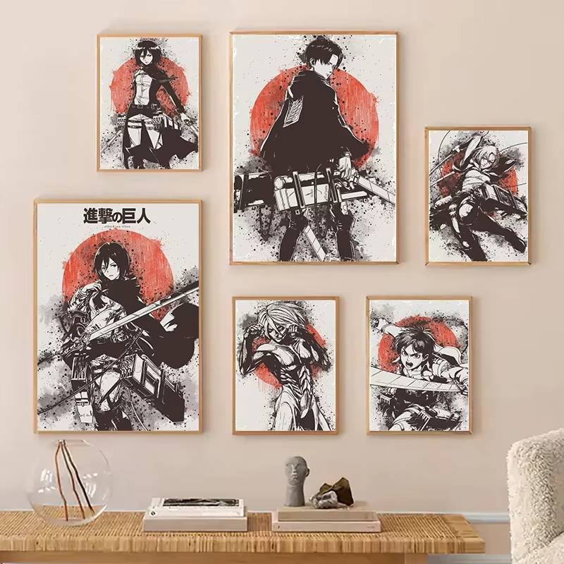 Attack on Titan Vintage โปสเตอร์ผ้าใบภาพวาดห้องนอนห้องนั่งเล่นตกแต่งบ้านคลาสสิกญี่ปุ่นอะนิเมะภาพจิตรกรรมฝาผนัง Cuadros