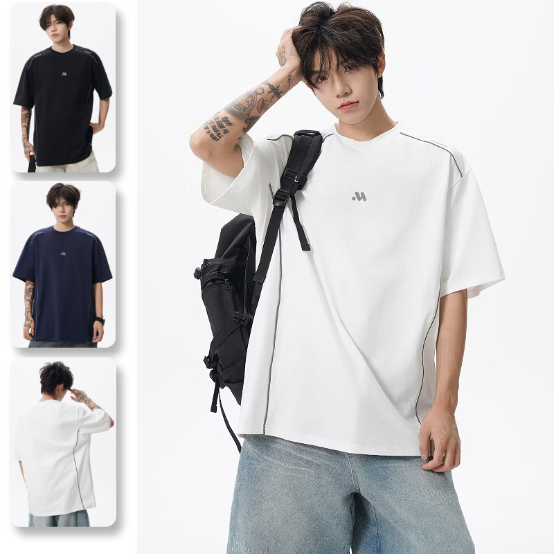 เสื้อยืดผู้ชายแขนสั้น อเมริกันย้อนยุค สไตล์ streetwear