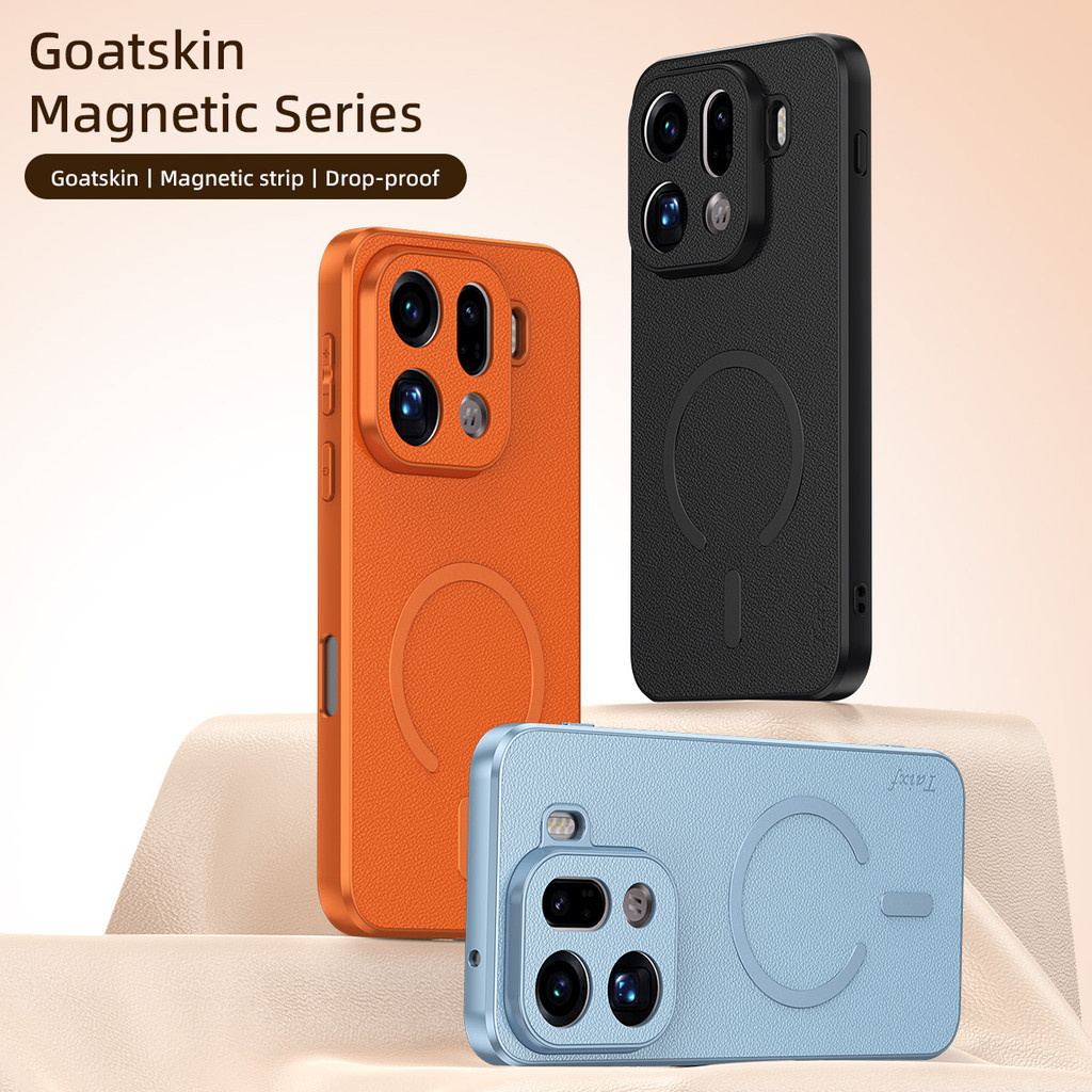 YYN สําหรับ OPPO Find X9 Pro FindX9 ปลอกหนังเทียมแพะผิวแม่เหล็กดูดกันกระแทกเคสโทรศัพท์เคสแข็ง